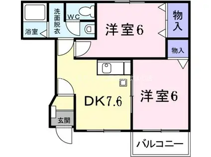 ホワイトルームカワイII(2DK/1階)の間取り写真
