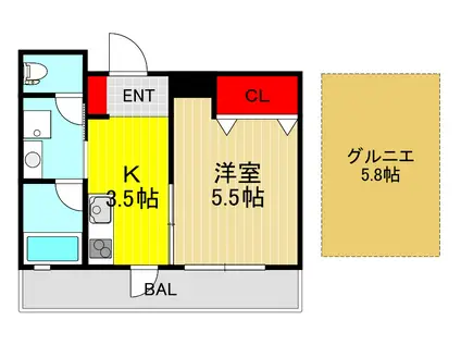 モアナ・ティアレ(1K/2階)の間取り写真