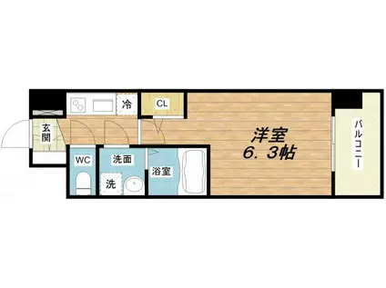 エスリードレジデンス大阪福島イースト(1K/2階)の間取り写真