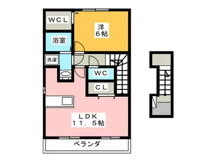 近鉄山田線 櫛田駅 徒歩9分 2階建 築19年(1LDK/2階)の間取り写真