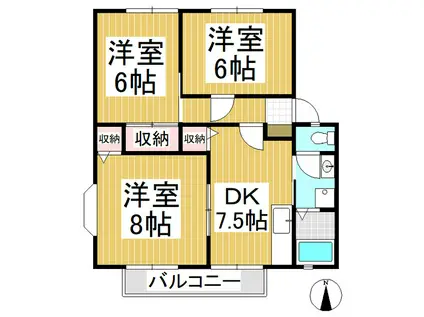 サンビレッジ上駒(3DK/1階)の間取り写真