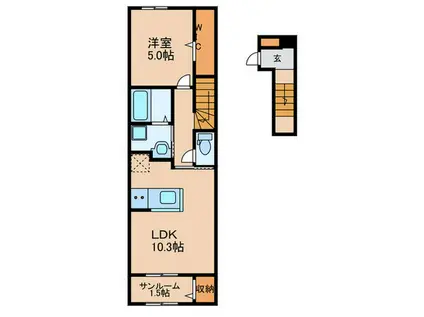 ROSA II(1LDK/2階)の間取り写真