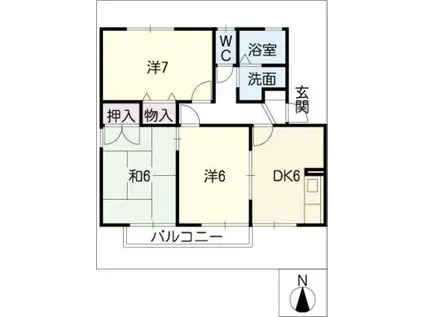 ピースフルゆうII(3DK/1階)の間取り写真