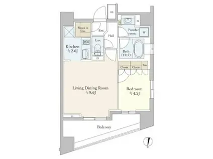 プライア渋谷(1LDK/16階)の間取り写真