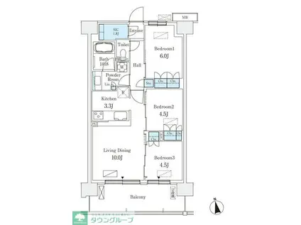 スカイグランデ津田沼(3LDK/1階)の間取り写真