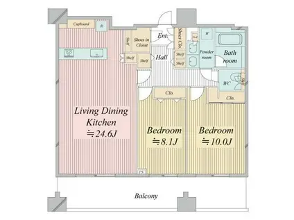 レジディア西麻布(2LDK/10階)の間取り写真