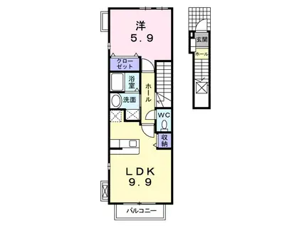 シャルマンプラースI(1LDK/2階)の間取り写真