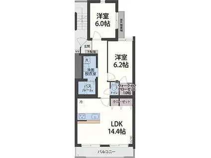 アンソレイエ祇園原(2LDK/1階)の間取り写真