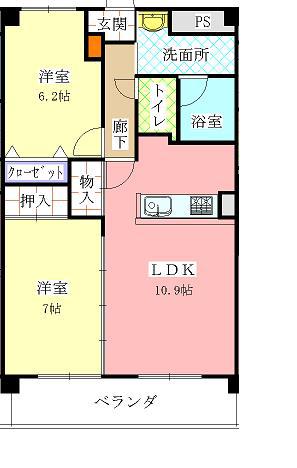 ホワイトドエル道徳(2LDK/6階)の間取り写真