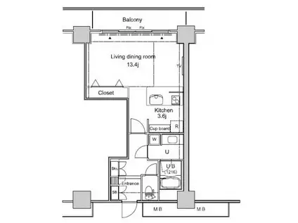 パシフィックロイヤルコートみなとみらいオーシャンタワー(ワンルーム/9階)の間取り写真
