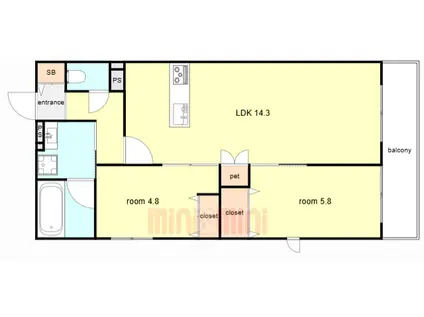 西宮市甲東園2丁目ヘーベルメゾン(2LDK/2階)の間取り写真