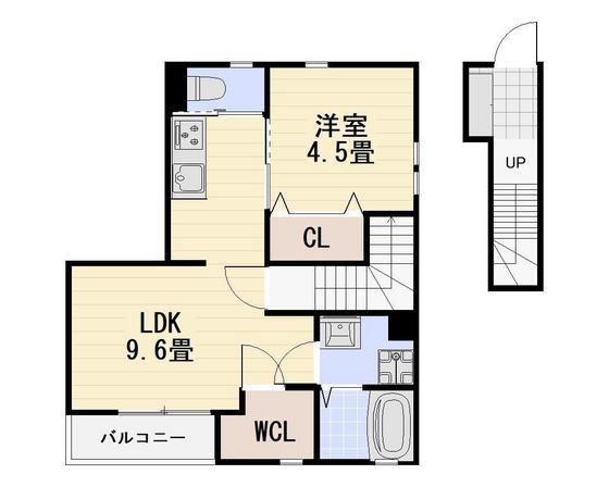 ASUNTO(1LDK/2階)の間取り写真