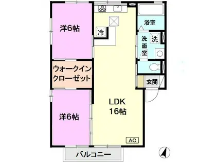 ガーデンコート車 A棟(2LDK/2階)の間取り写真