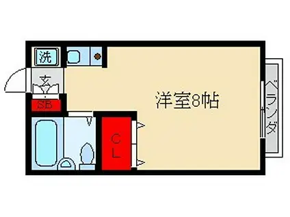 梔原ハイツ(ワンルーム/2階)の間取り写真