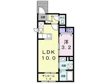 ポライトリー C(1LDK/1階)の間取り写真