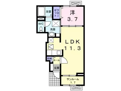 サン・ヒルズB(1LDK/1階)の間取り写真