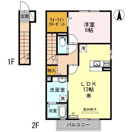あーばんはいつ神前II(1LDK/2階)の間取り写真