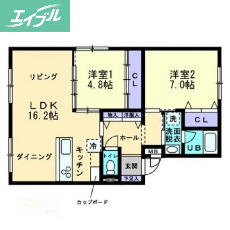 ボ・ヌール(2LDK/2階)の間取り写真