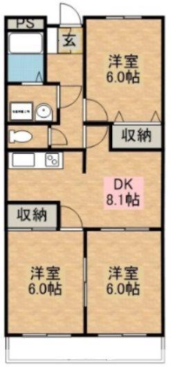 ハイタウンルーブル(3DK/2階)の間取り写真