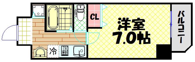 ジュネーゼグラン難波ミラージュ(1K/4階)の間取り写真
