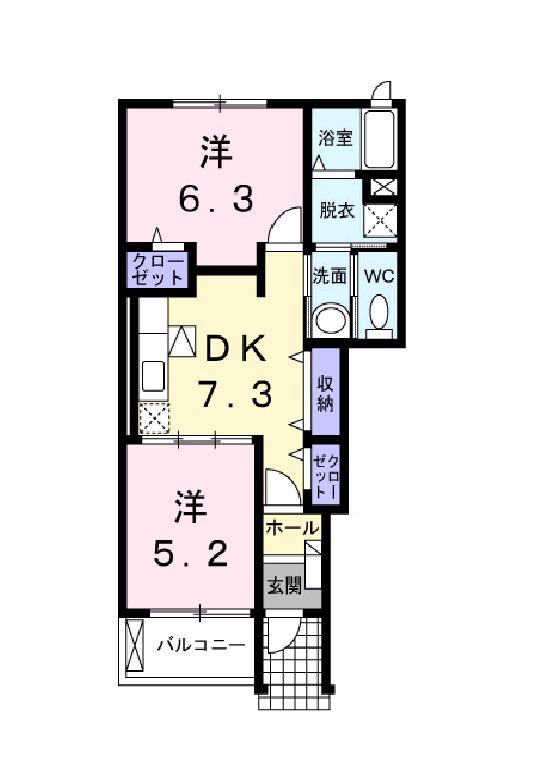 シェーネ・パラッツオC(2DK/1階)の間取り写真