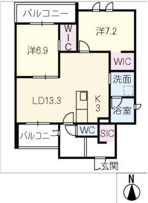 ラコンテ古径(2LDK/3階)の間取り写真