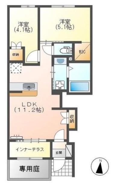 コンフォート・シュリンプ(2LDK/1階)の間取り写真