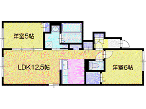 ドリーム江別II(2LDK/1階)の間取り写真