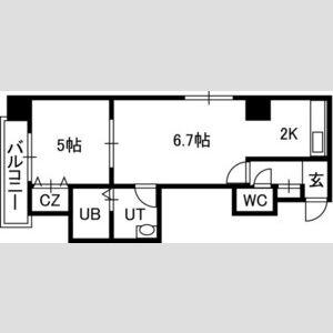 AZZURRI GARDEN 山鼻(1LDK/7階)の間取り写真