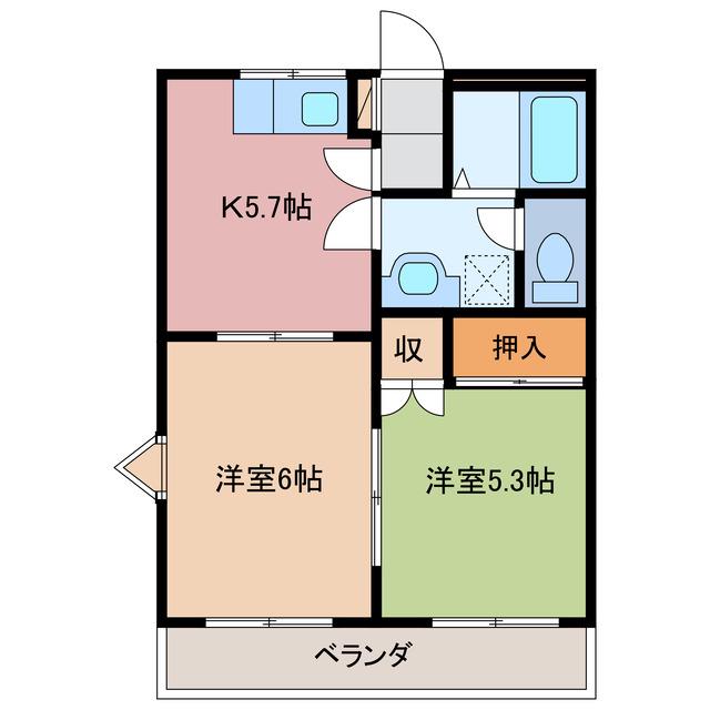 パレス野添II(2DK/1階)の間取り写真