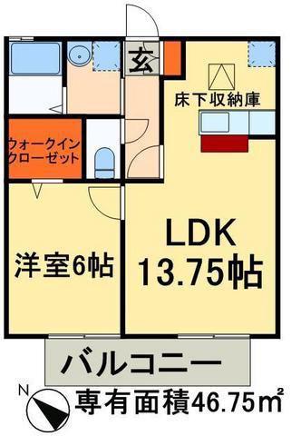 ウィルビューC(1LDK/1階)の間取り写真