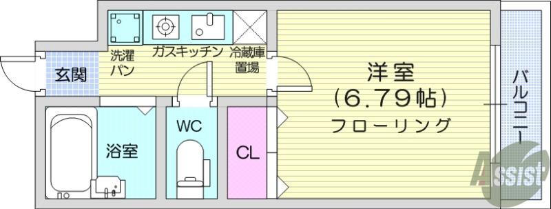 サンシティ五橋アヴァンツァーレ(1K/5階)の間取り写真
