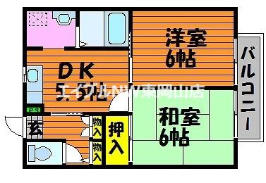 スカイハイツB(2DK/1階)の間取り写真