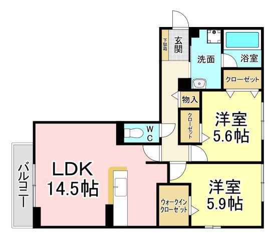 ＪＲ筑豊本線 二島駅 徒歩19分 2階建 築1年(2LDK/2階)の間取り写真