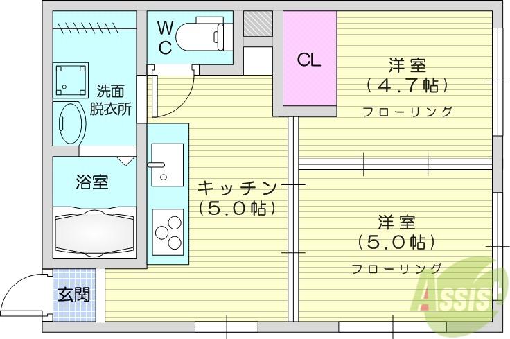 レジデンス宮山(2K/1階)の間取り写真