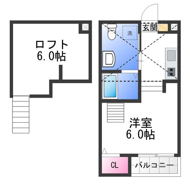 リッツハウス(1K/2階)の間取り写真