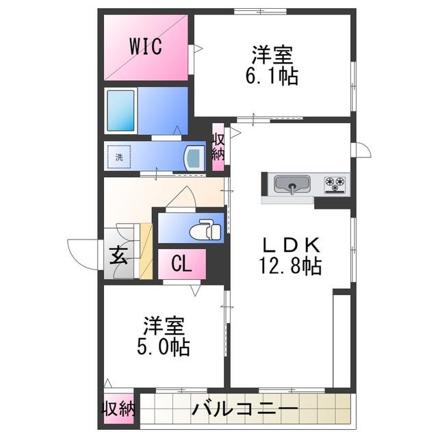 シャーメゾンLALA(2LDK/2階)の間取り写真