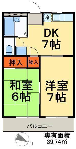 シャトル金町(2DK/1階)の間取り写真