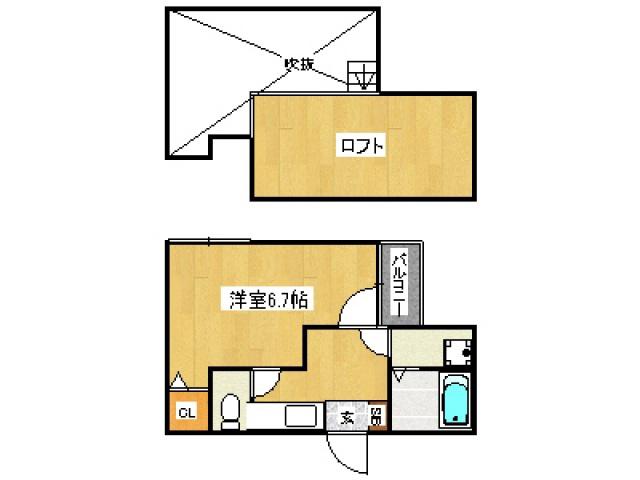 コンフォートベネフィス井尻NEXT2(1K/2階)の間取り写真