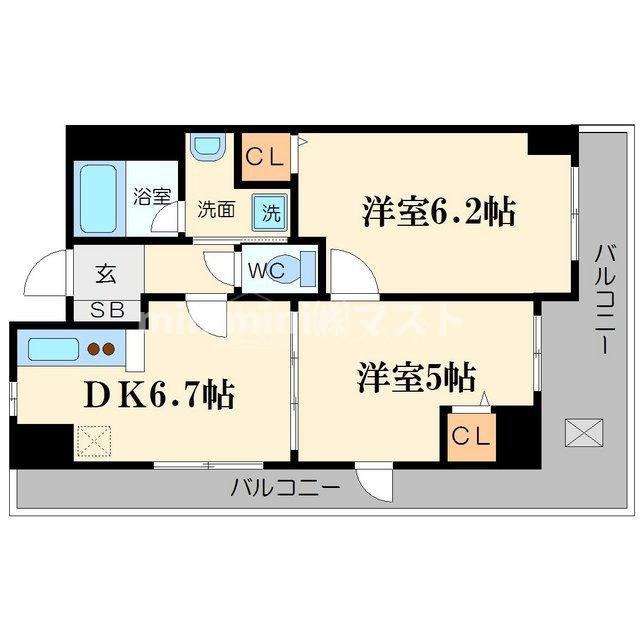 エステムプラザ心斎橋IIノールロジェ(2DK/14階)の間取り写真