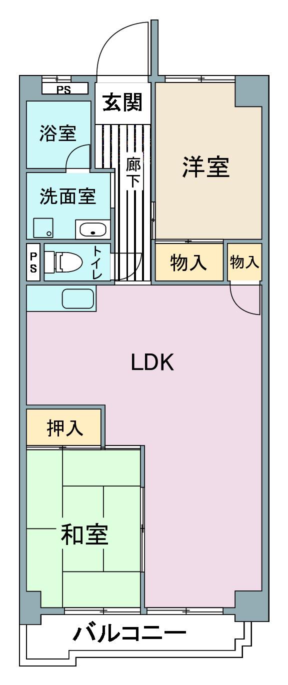 横井ビル(2LDK/4階)の間取り写真