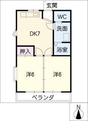 各務原第二マンション(2DK/2階)の間取り写真