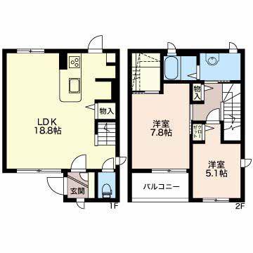 富山地鉄本線 東新庄駅 徒歩17分 2階建 築23年(2LDK/1階)の間取り写真