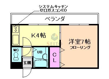 グランドール服部(1K/3階)の間取り写真