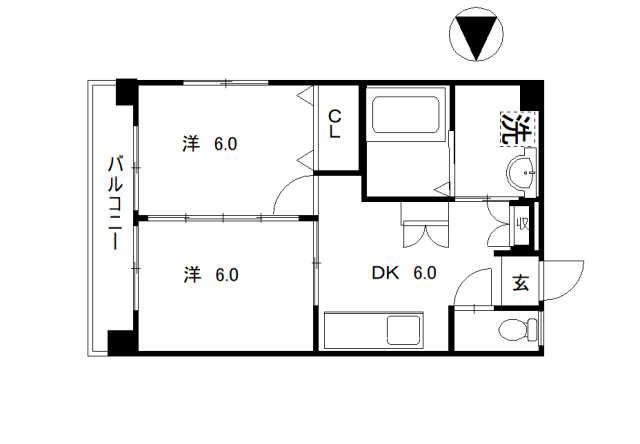 ヴィラ鯉ノ丸I(2DK/3階)の間取り写真