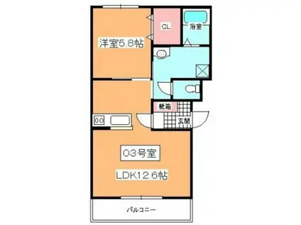 ピュアルーチェ湯川(1LDK/1階)の間取り写真