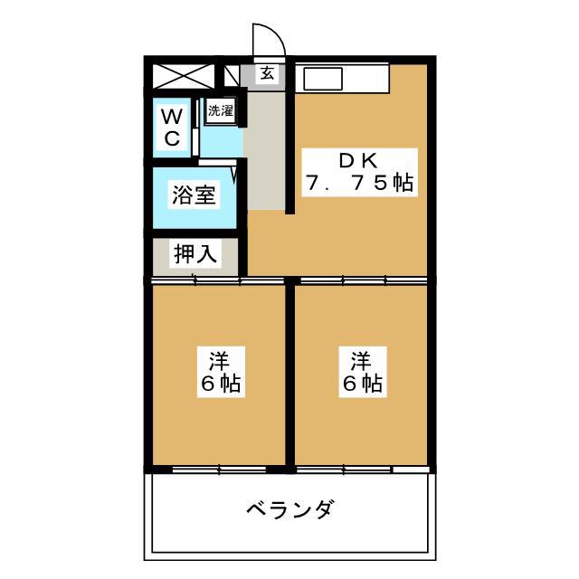 サントル・ヴィラージュIII(2DK/1階)の間取り写真