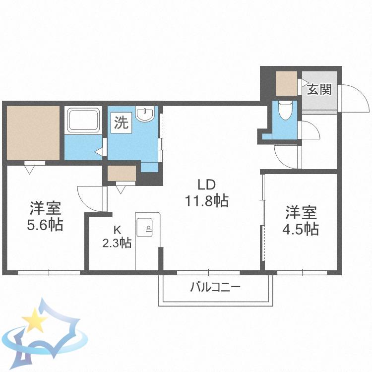 ブランシャール円山医大前(2LDK/3階)の間取り写真
