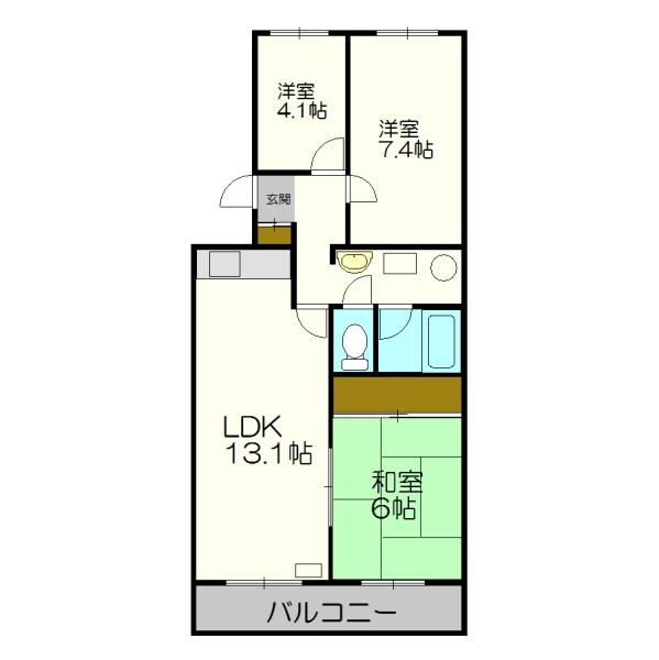 アカシヤコート厚別(3LDK/4階)の間取り写真