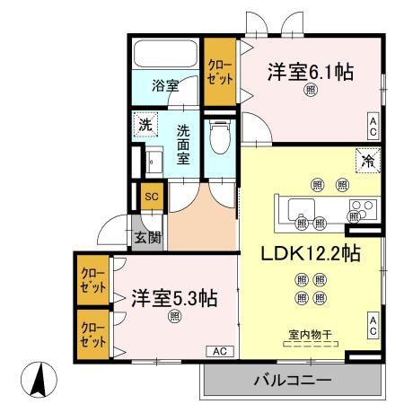 ステラヴィータ A棟(2LDK/2階)の間取り写真